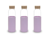 Kuber Industries Water Bottle | Glass Bottle | Sleeve Protection Bottle | Bamboo Lid Water Bottle | Travel Round Bottle | XB5501-PURP | 550 ML | Set of 3 | Purple